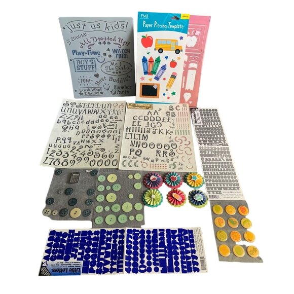 Other - Scrapbooking & Craft Supplies Bundle: Stickers Buttons Templates & Embellishment